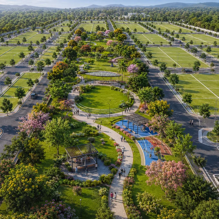 Address Maker Apollo central landscaped park and green spine with walking paths and play areas